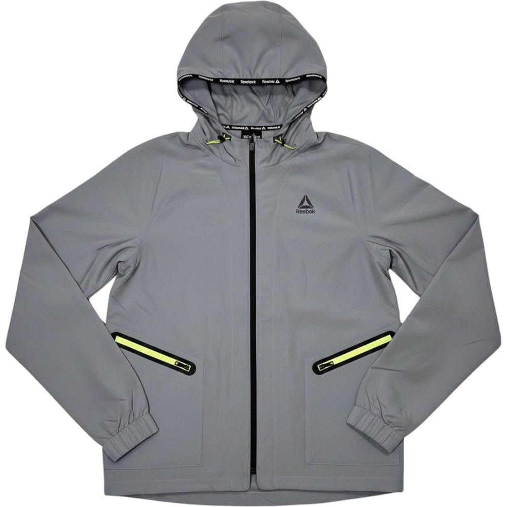Reebok Classic Mens Grey Neon Full‎ Zip Hooded Windbreaker Jacket Size M NWT